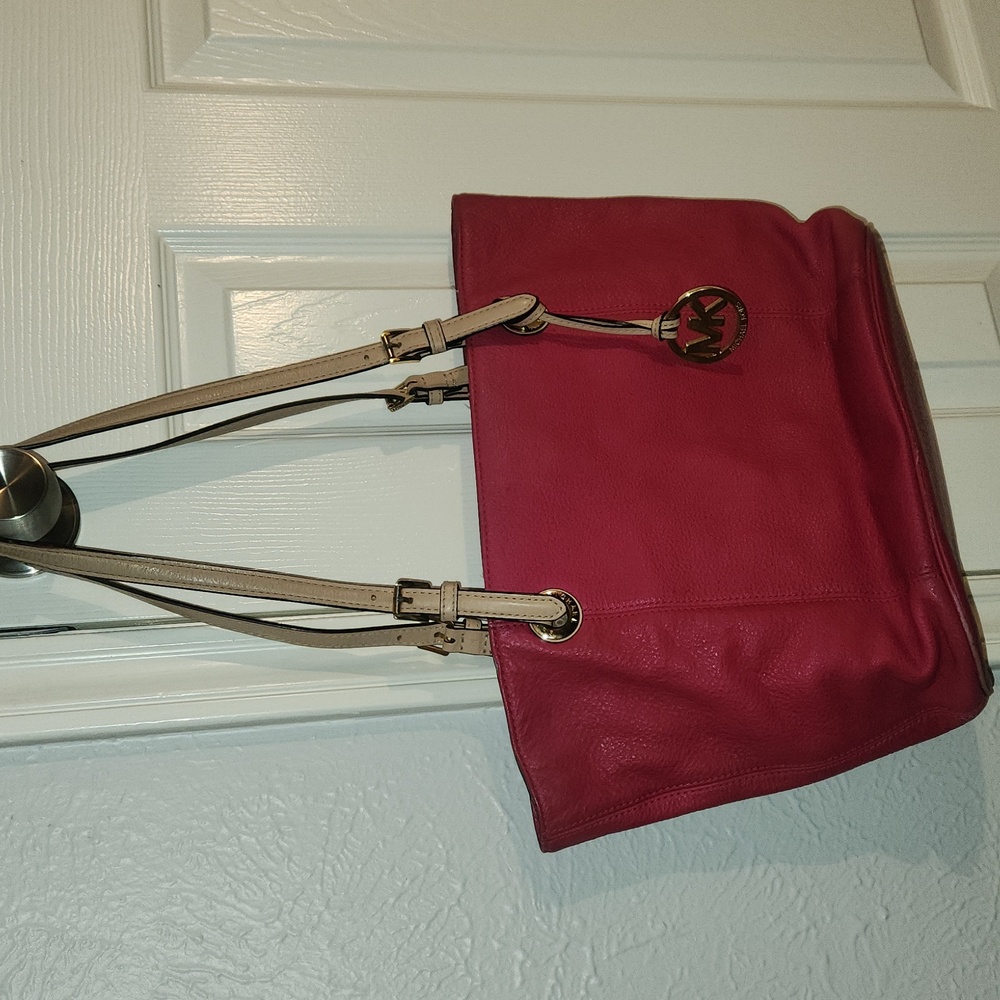 Michael Kors Fuchsia Tote with Tan Straps